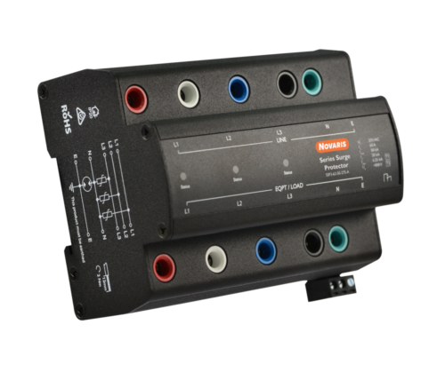 Series surge protector, 3 Phase, 63A, 50kA, 275VAC, Alarm Contact