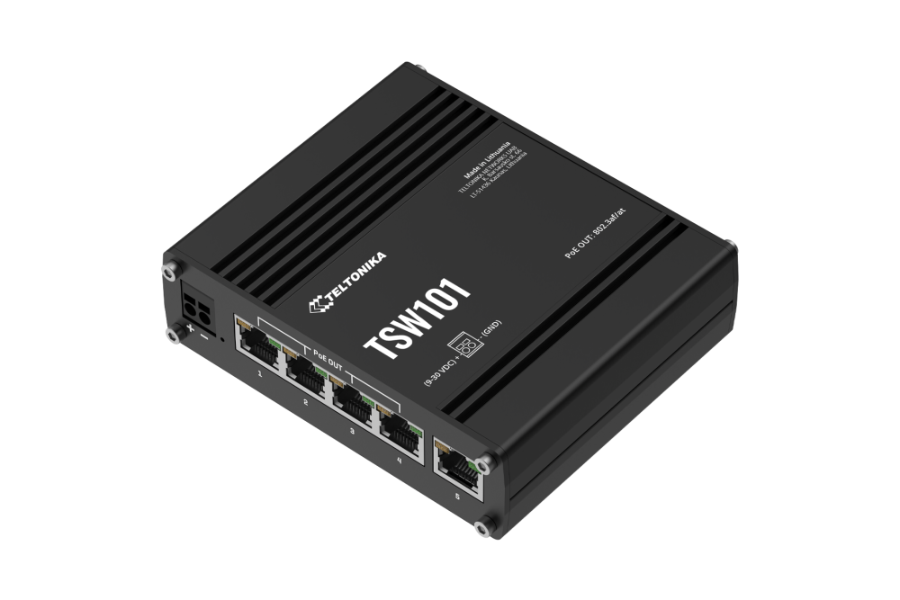 TSW101 Unmanaged Switch, 5 x Gigabit Ethernet ports, 4 x PoE+ ports (Automotive)