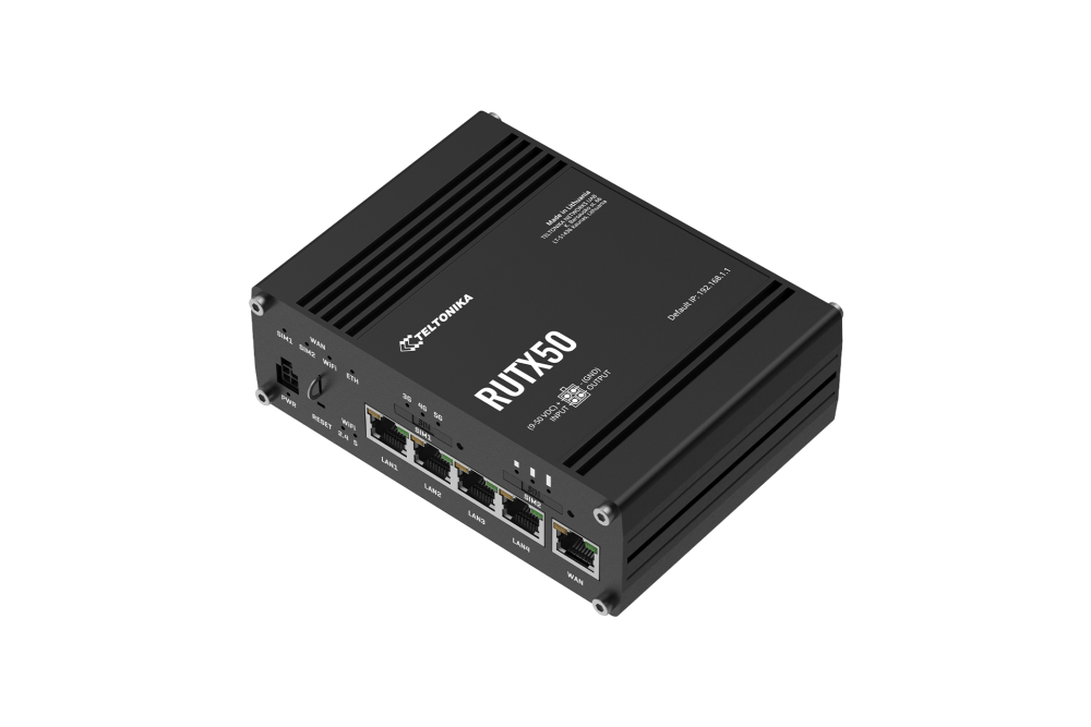 RUTX50 Router 5G 4G/LTE, Dual SIM, 4 x Gigabit Ethernet ports, Wi-Fi, GNSS, Bluetooth