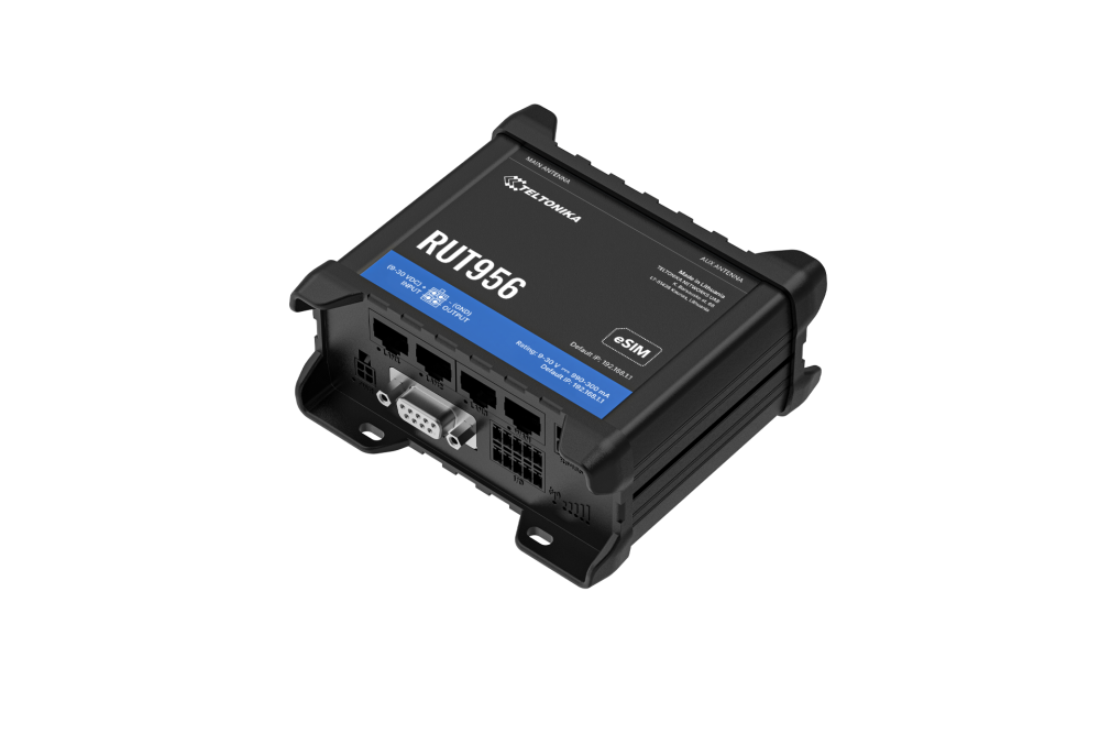 RUT956 Router LTE, 4G/LTE (Cat 4) Dual SIM, 3G, 2G, Wi-Fi, RS232 & RS485, I/O, GNSS