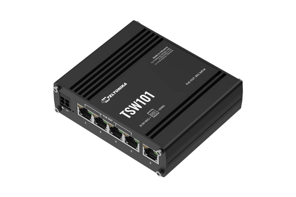 TSW101 Unmanaged Switch, 5 x Gigabit Ethernet ports, 4 x PoE+ ports (Automotive)