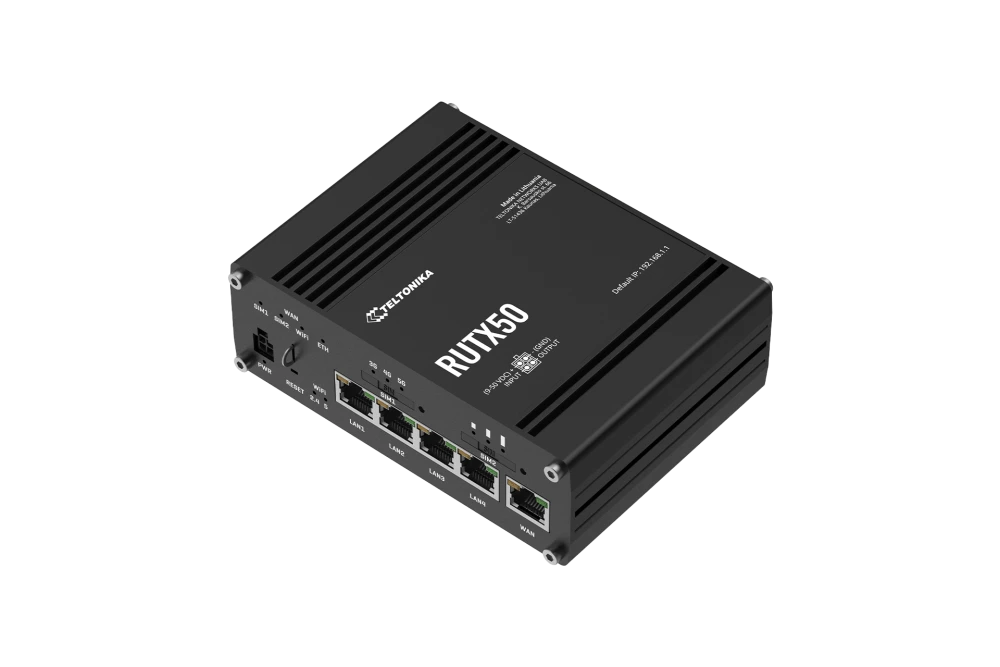 RUTX50 Router 5G 4G/LTE, Dual SIM, 4 x Gigabit Ethernet ports, Wi-Fi, GNSS, Bluetooth